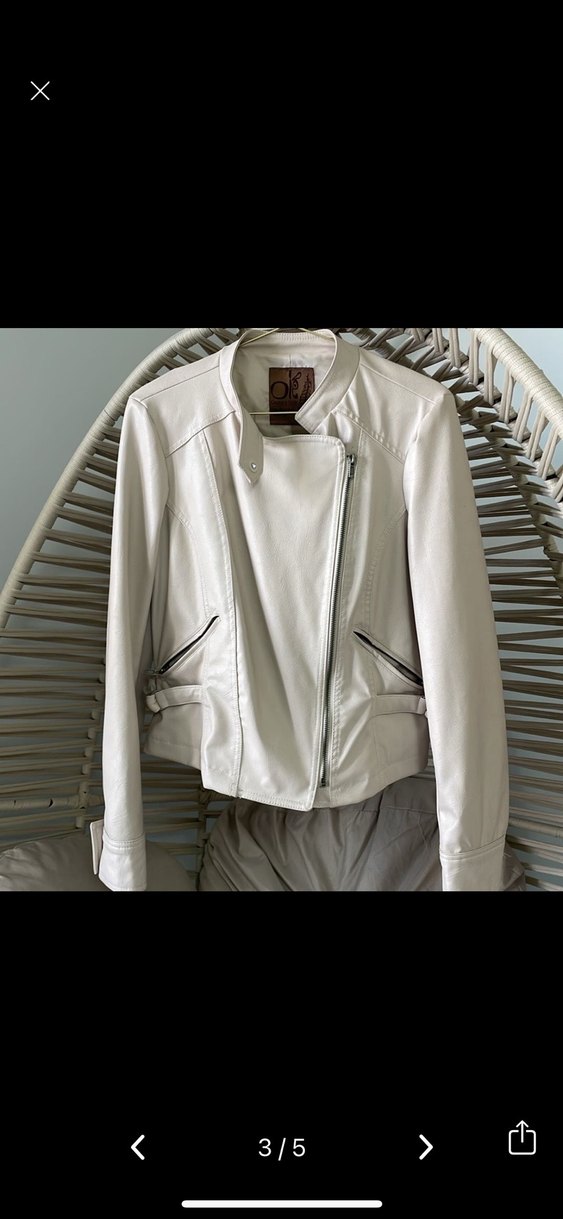 Beyaz Kemerli Kadın Deri Ceket - Görsel 3