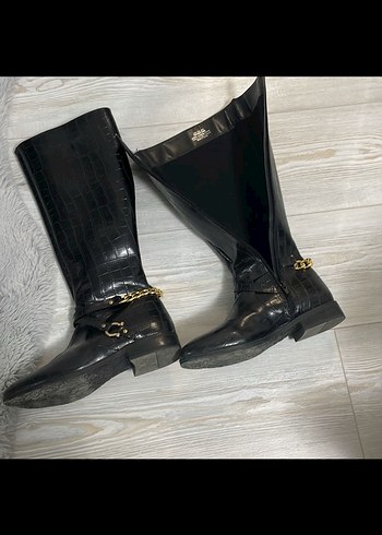 Kadın Parlak Siyah Deri Dizüstü Botlar - Görsel 3