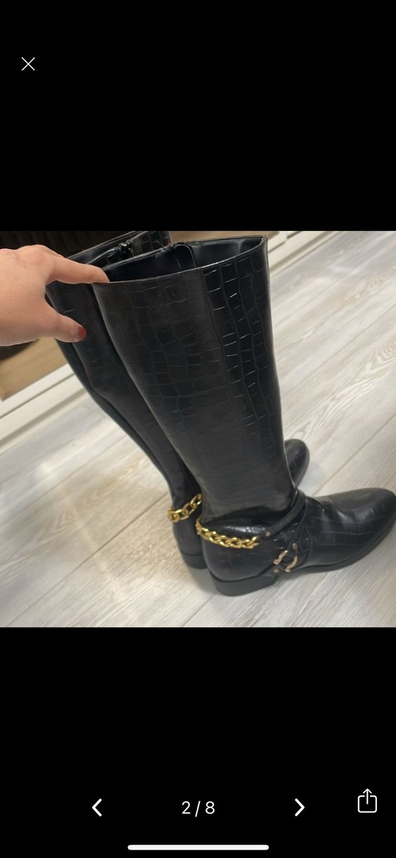 Kadın Parlak Siyah Deri Dizüstü Botlar - Görsel 4