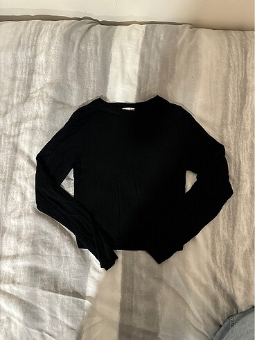 Siyah uzun kollu crop