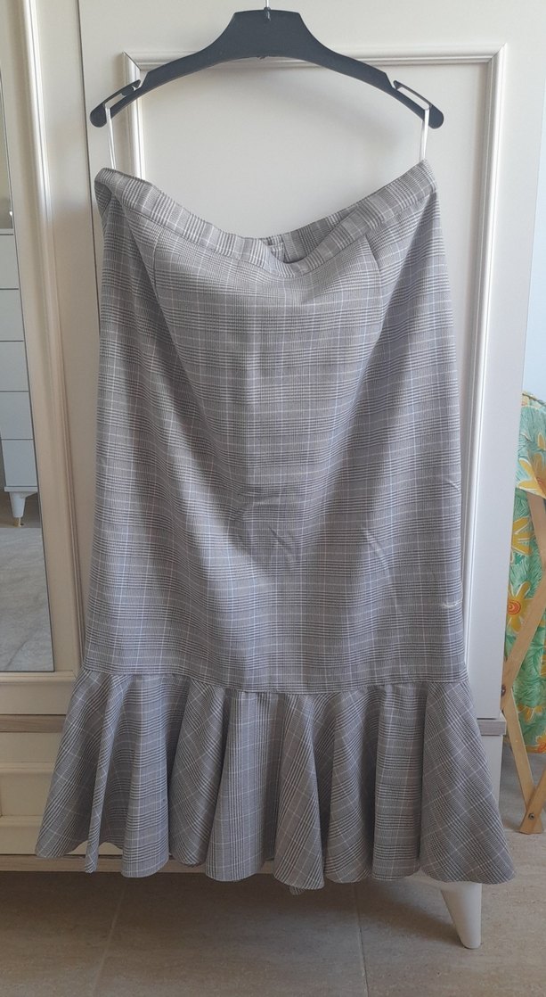 Gri Ekose Pilili Midi Etek - Görsel 2