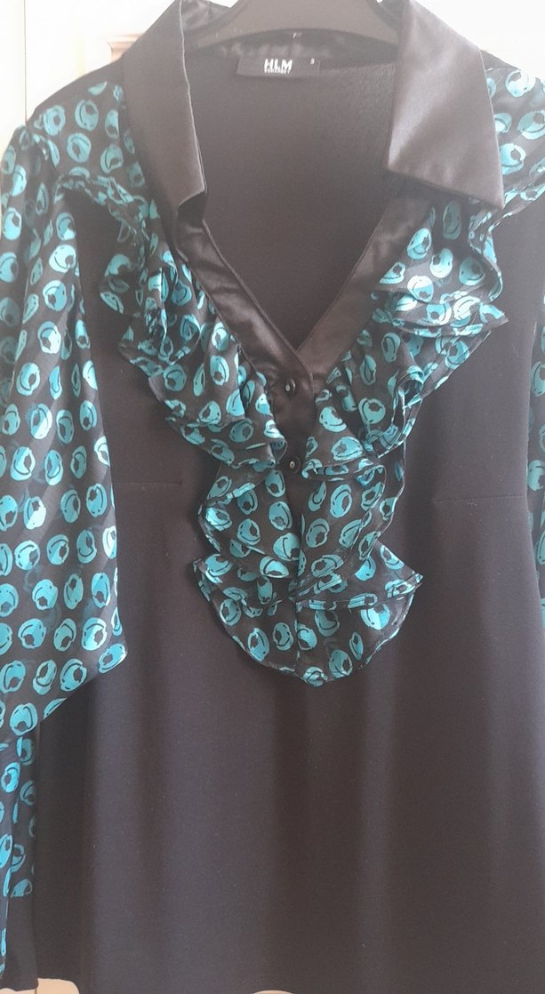 Turkuaz Desenli V Yaka Gotik Kadın Bluz - Görsel 2