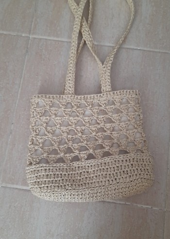 Bej Örgü Dantel Detaylı Kadın Çanta - Görsel 2