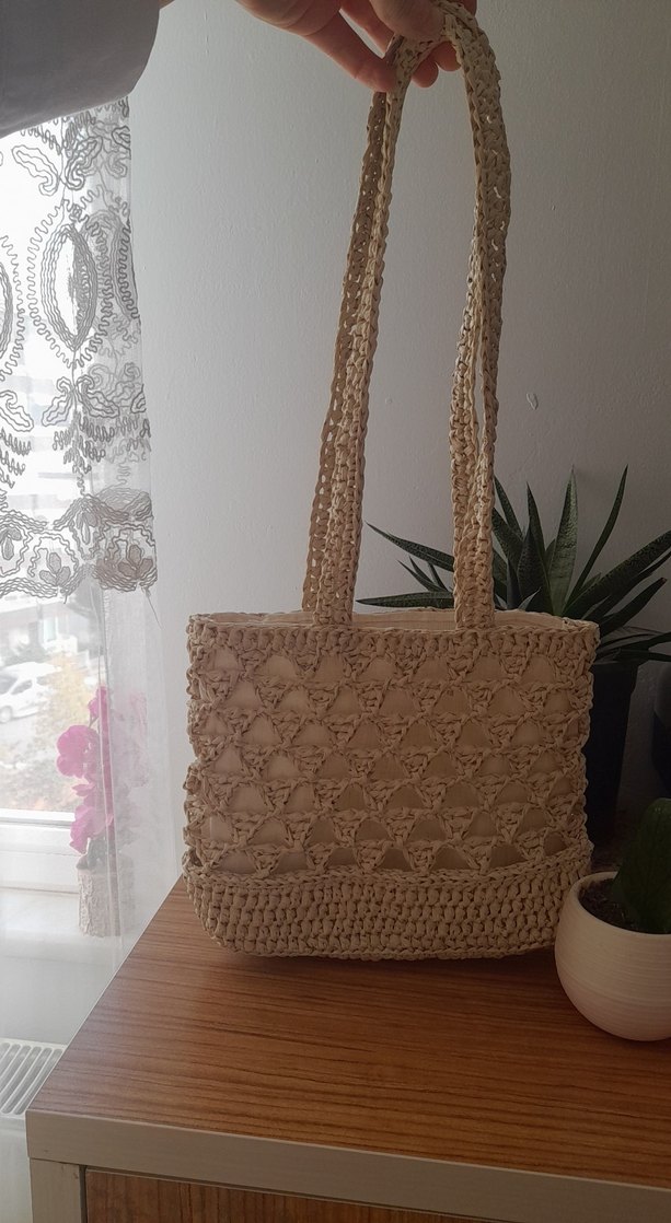 Bej Örgü Dantel Detaylı Kadın Çanta - Görsel 3