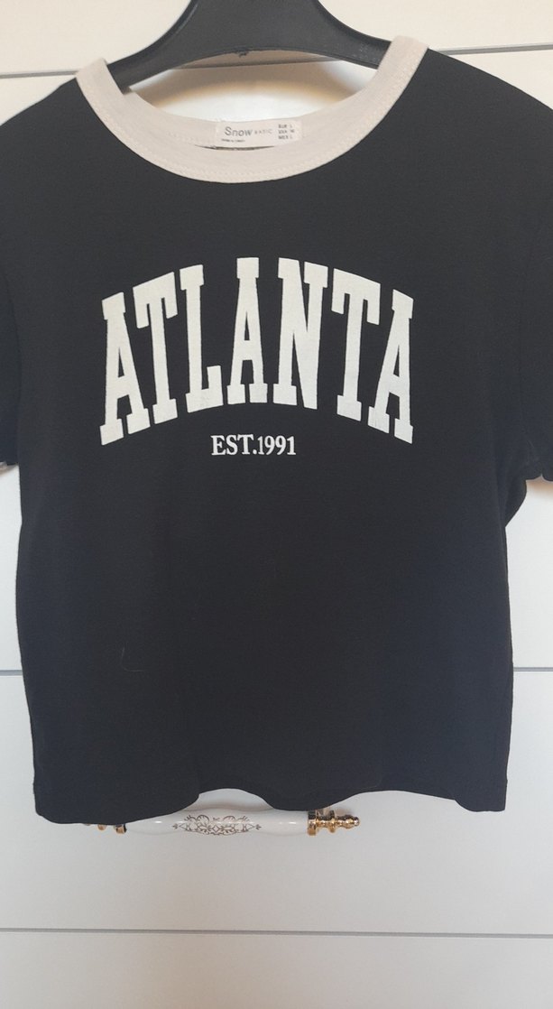 Siyah Baskılı Kısa Kollu crop Tişört - Görsel 2