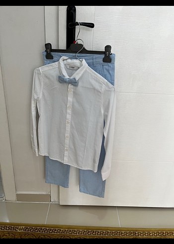 Beyaz Erkek Çocuk Denim Gömlek Mavi Pantolon Takım