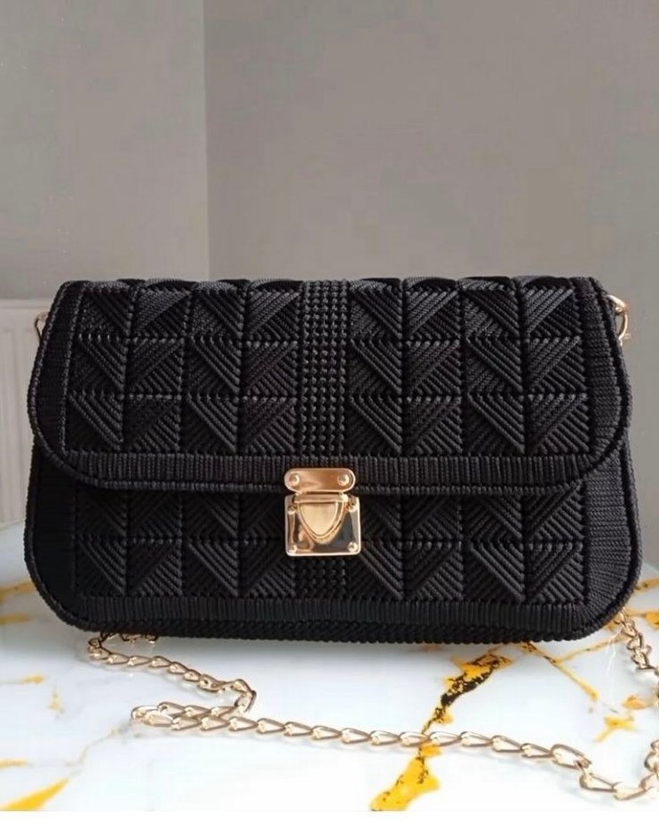 kanvas Nakışlı Örgü Kadın Çanta - Görsel 2