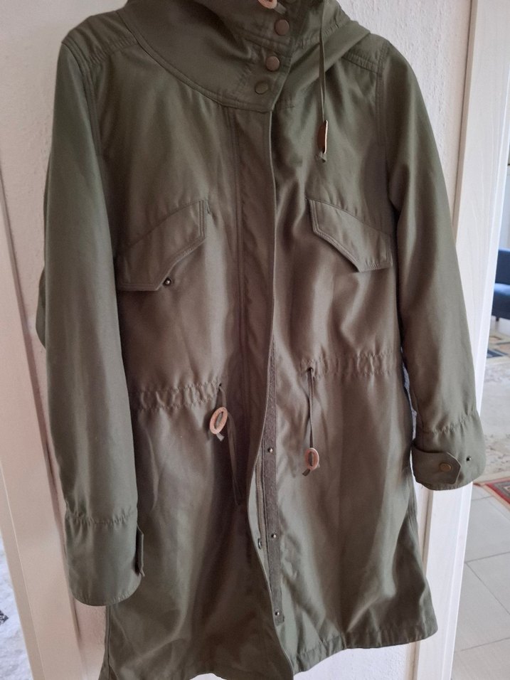 Kadın Haki Uzun Rahat Kesim Trençkot - Görsel 5