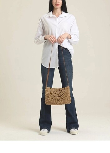  Püsküllü Hasır çanta  - Görsel 2