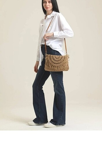  Püsküllü Hasır çanta  - Görsel 3