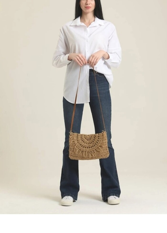  Püsküllü Hasır çanta  - Görsel 2