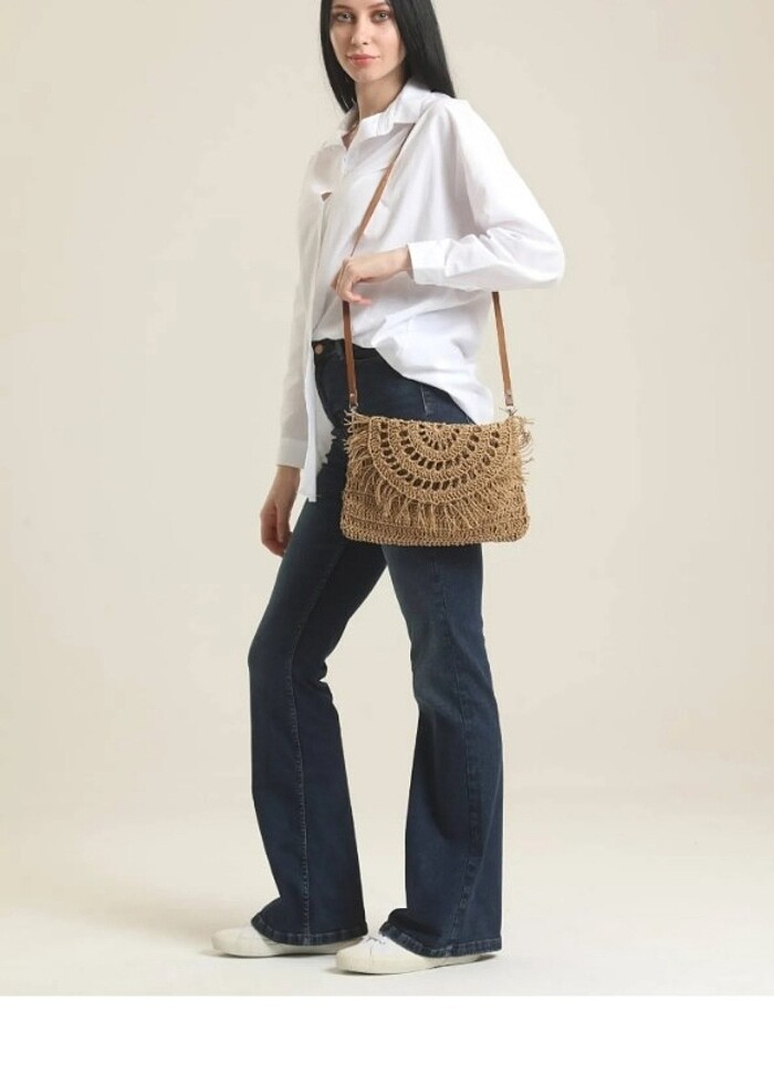  Püsküllü Hasır çanta  - Görsel 3