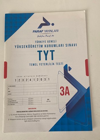 PARAF Yayınları TYT 3A Temel Yeterlilik Testi