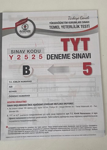 TYT Deneme Sınavı Temel Yeterlilik Testi