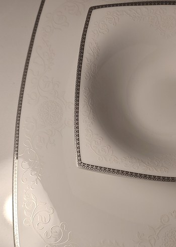 Gri Kenarlı Beyaz Kare Tabak Seti - Görsel 9