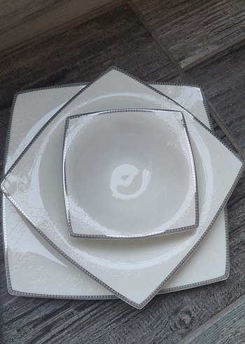 Gri Kenarlı Beyaz Kare Tabak Seti - Görsel 16