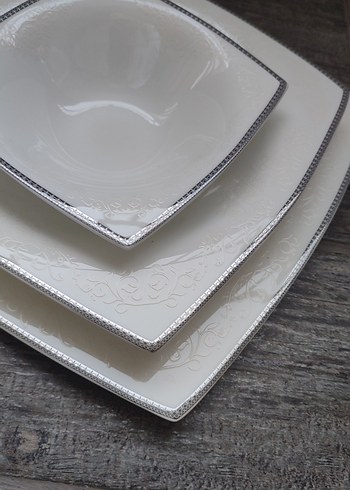 Gri Kenarlı Beyaz Kare Tabak Seti - Görsel 5