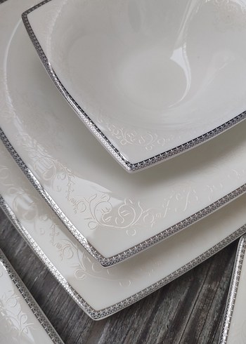 Gri Kenarlı Beyaz Kare Tabak Seti - Görsel 17