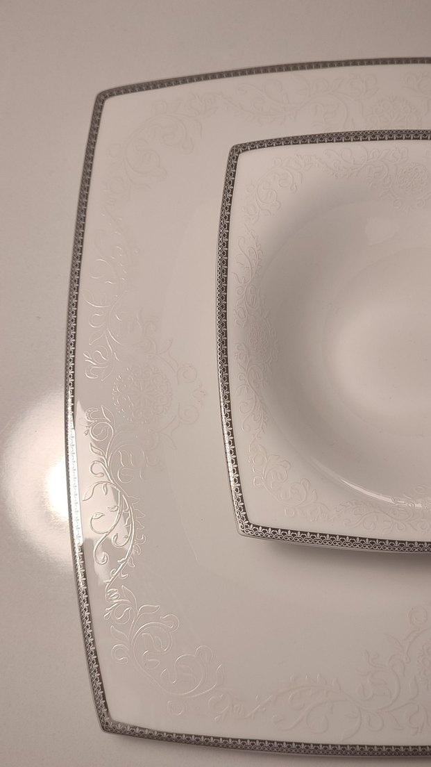 Gri Kenarlı Beyaz Kare Tabak Seti - Görsel 4