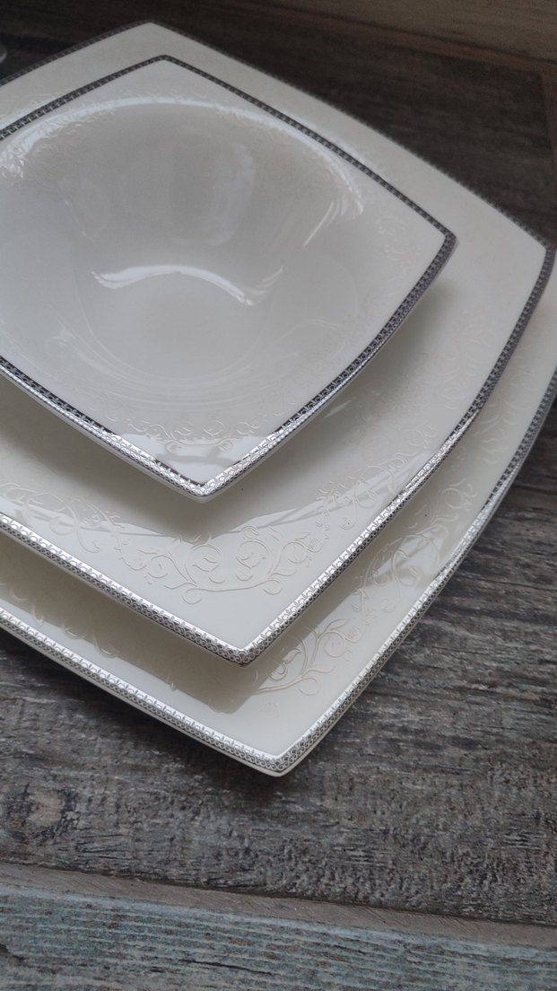 Gri Kenarlı Beyaz Kare Tabak Seti - Görsel 5