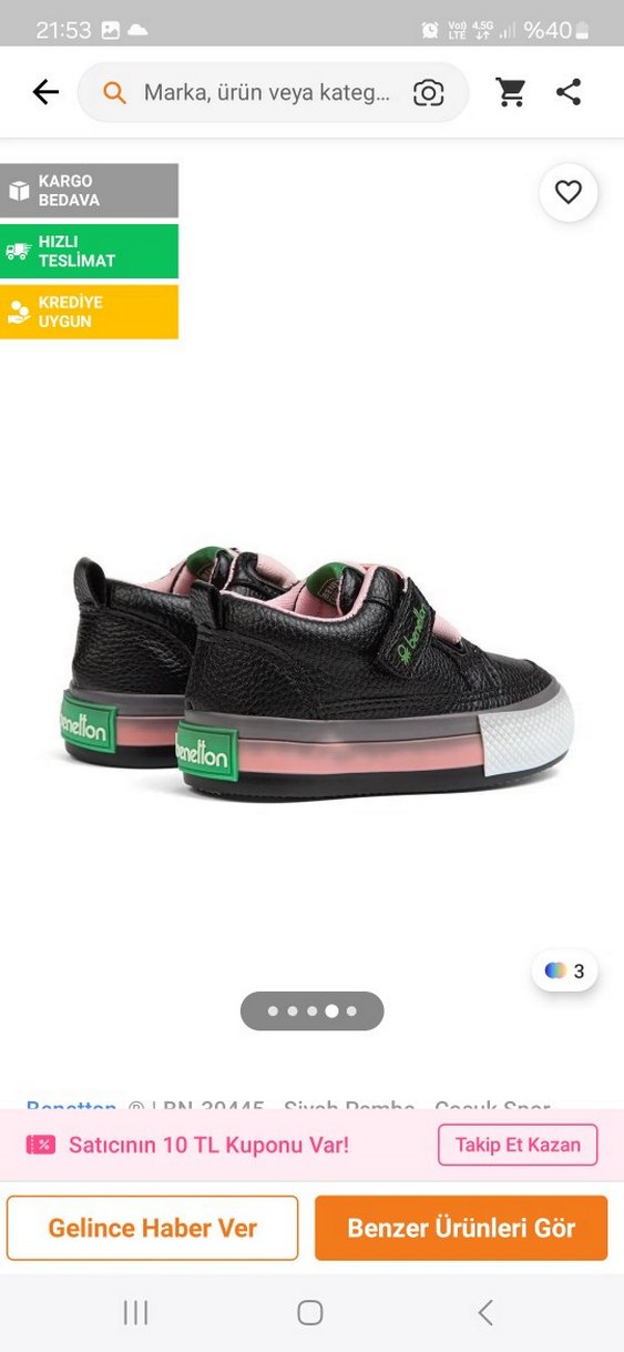 Kız Çocuk Siyah  Desenli Spor Ayakkabı - Görsel 4