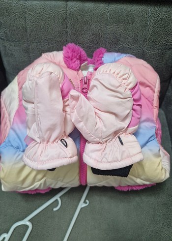 Kız Çocuk Pastel Renkli Peluş Detaylı Mont - Görsel 7