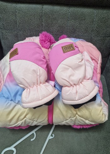 Kız Çocuk Pastel Renkli Peluş Detaylı Mont - Görsel 6