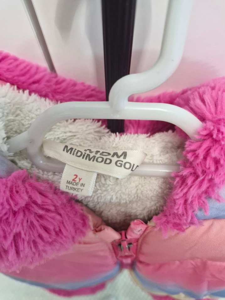 Kız Çocuk Pastel Renkli Peluş Detaylı Mont - Görsel 3