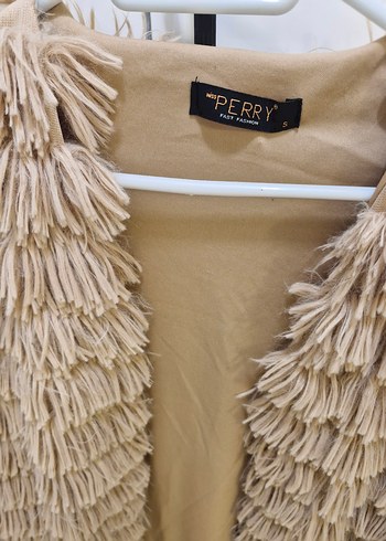 Bej Kadın Tüylü Mont Ceket Hırka - Görsel 2