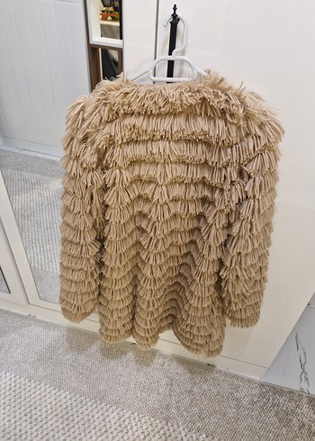 Bej Kadın Tüylü Mont Ceket Hırka - Görsel 3