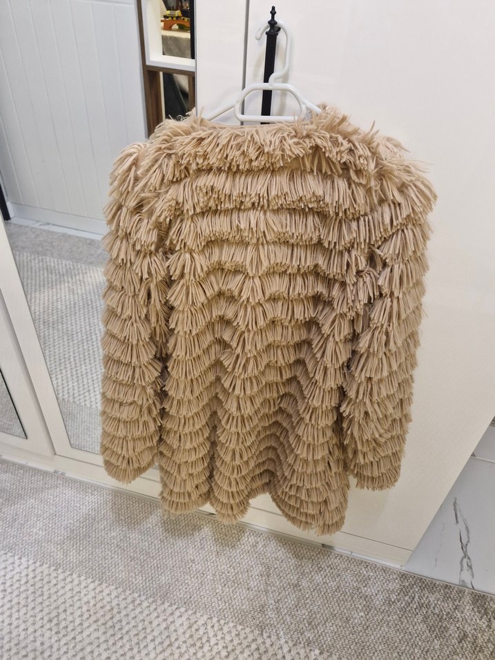 Bej Kadın Tüylü Mont Ceket Hırka - Görsel 3