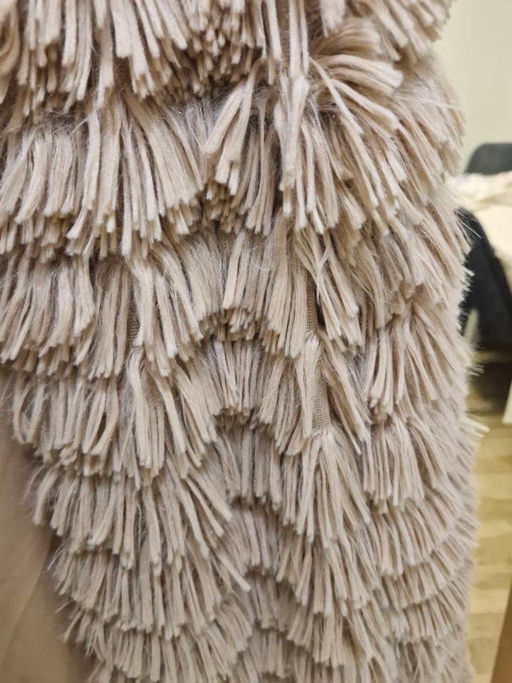 Bej Kadın Tüylü Mont Ceket Hırka - Görsel 4