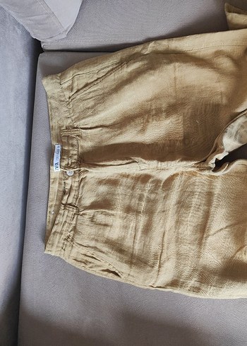 Zara Zara hardal sarısı Keten rahat kalıp Pantolon