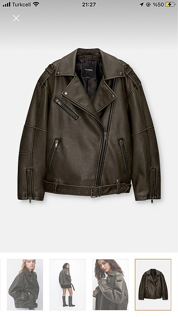 Pull and Bear Distressed Suni Deri Biker Ceket