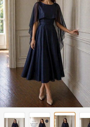 Diğer Lacivert Sifon Detayli Midi Elbise