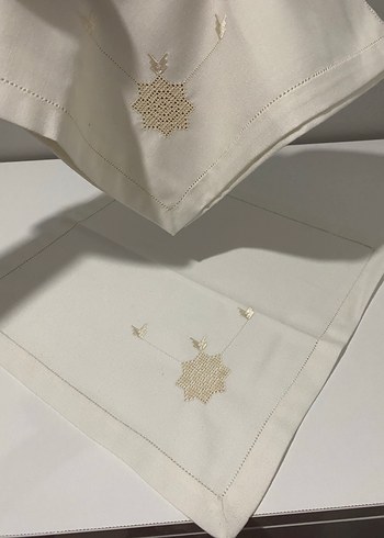 Nakışlı Beyaz peçete takımı - Görsel 6