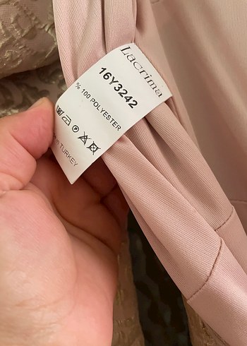 38 Beden pembe Renk Pudra rengi kabartma desenli abiye Uzun Kollu Nişan Elbisesi