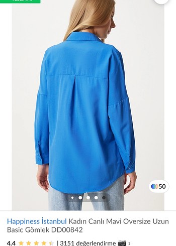 Happiness İstanbul Kadın Canlı Mavi Oversize Uzun Gömlek - Görsel 2