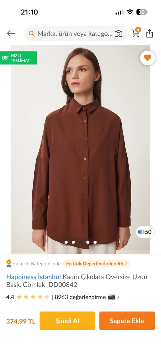 Kadın Çikolata Rengi Oversize Uzun Gömlek - Görsel 2