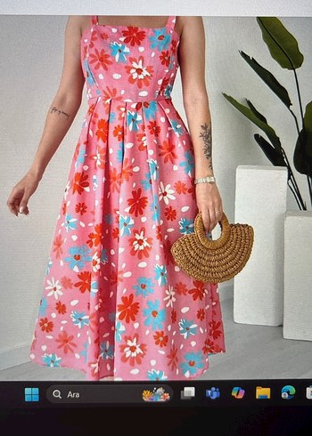 Zara Pembe Çiçekli Uzun Straplez Bohem Elbise
