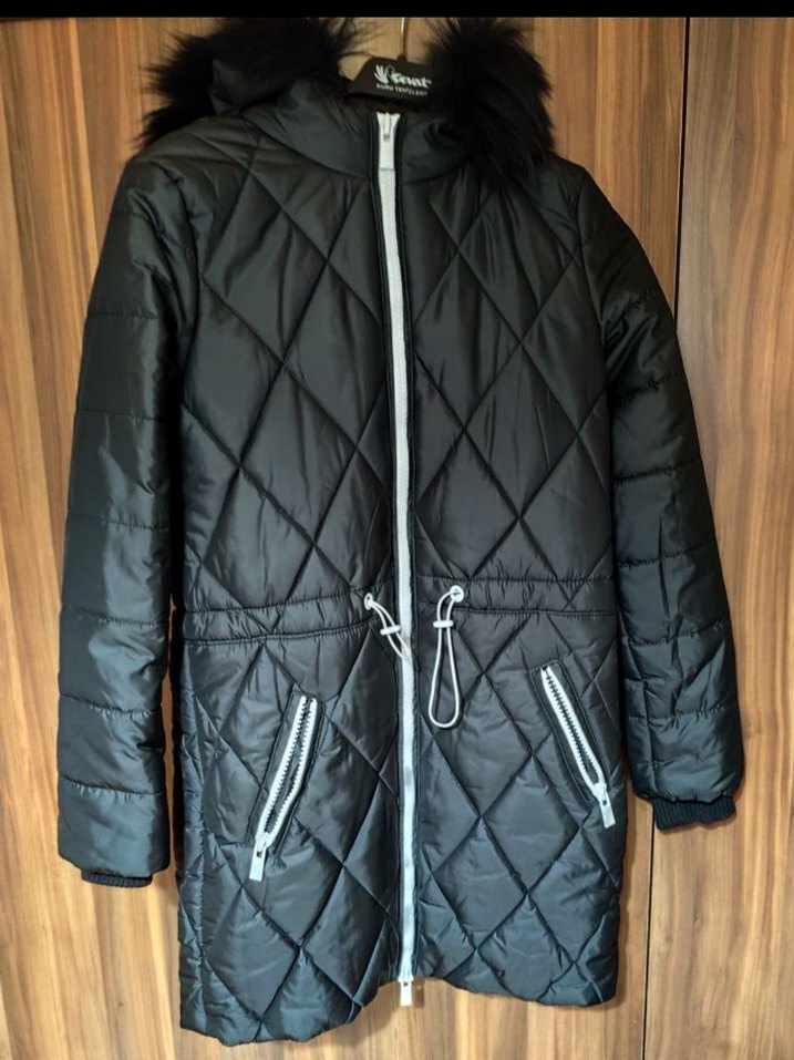 Kürk Detaylı Siyah Kadın Mont - Görsel 2