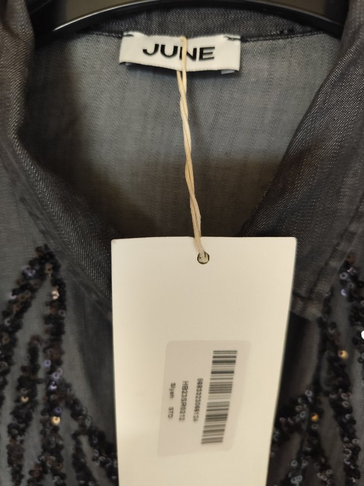 Payetli Gri Denim Bohem Kadın Gömlek - Görsel 3