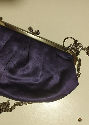Zincir Detaylı Mor Saten Kadın Portföy Çanta - Görsel 3