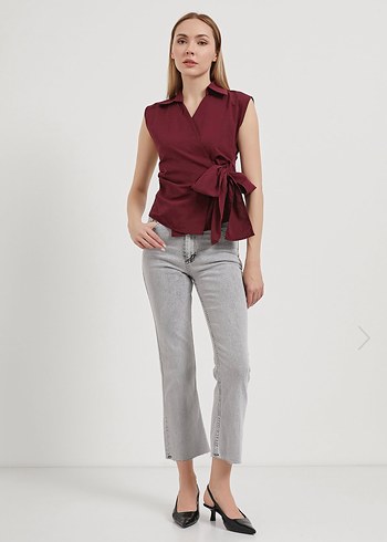 Armalife Yanı Bağlama Kolsuz Kruvaze Bluz - Görsel 3