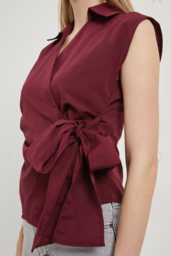 Armalife Yanı Bağlama Kolsuz Kruvaze Bluz - Görsel 2