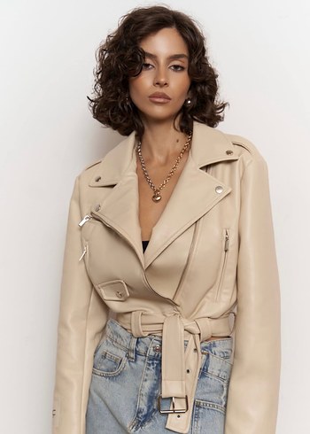 LCW Vision Kadın Ekru Deri Görünümlü Ceket - Görsel 6