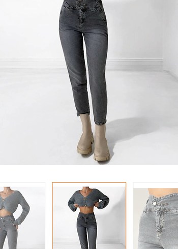 Gri Kemerli Kadın Mini Denim Pantolon - Görsel 2