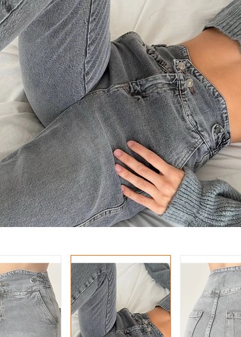Gri Kemerli Kadın Mini Denim Pantolon - Görsel 4
