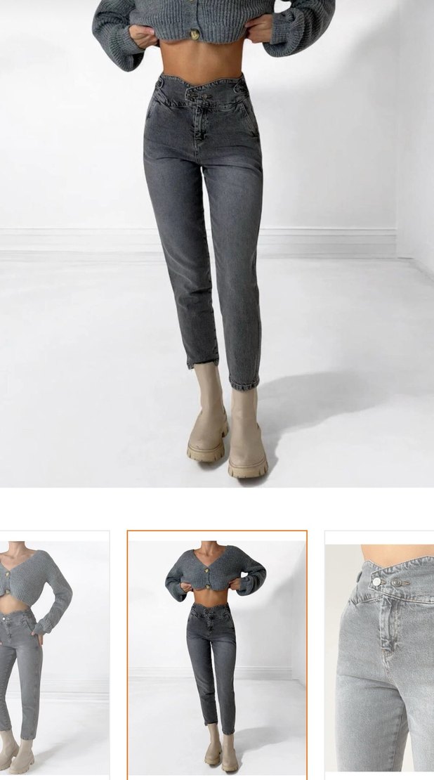 Gri Kemerli Kadın Mini Denim Pantolon - Görsel 2