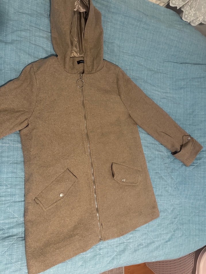 Bej Kadın Mini Yün Kaban - Görsel 2